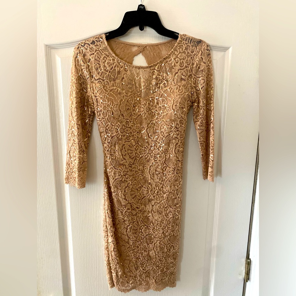 Gold dress with sequins, low back